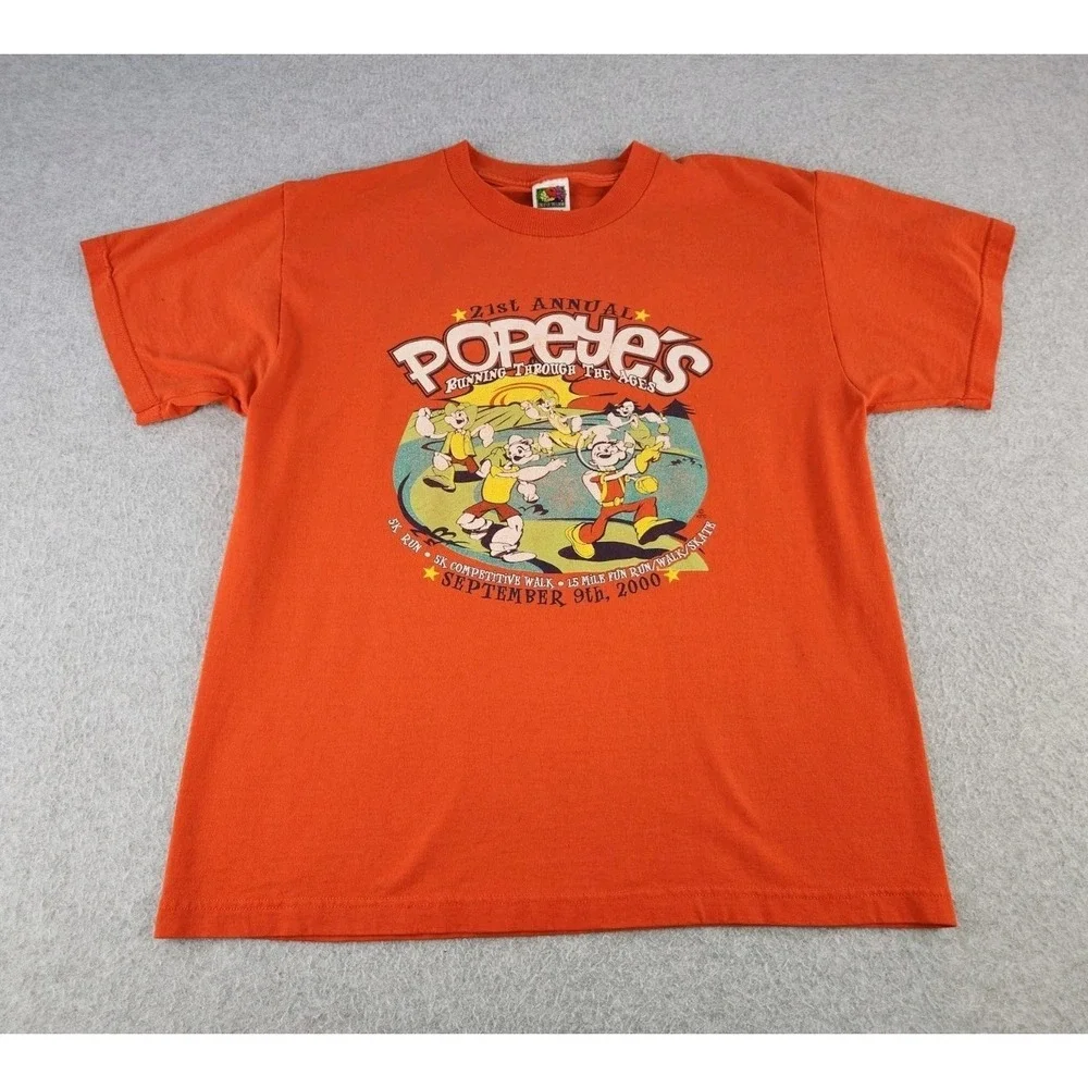Vintage Popeye‎ T-Shirt Fun Run Running Through The Ages Cartoon TV Show LARGE
